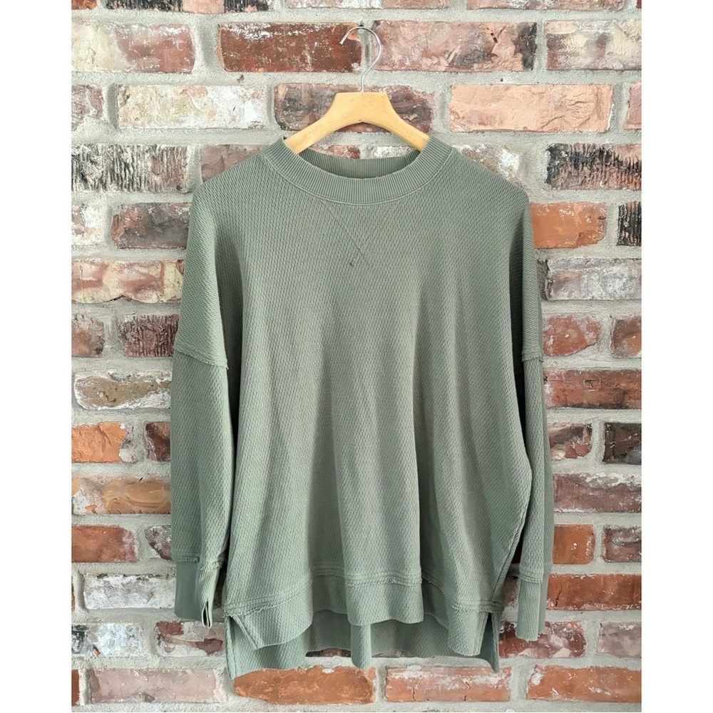 Aerie Green Waffle Knit Lounge Oversized Sweatshirt, XS